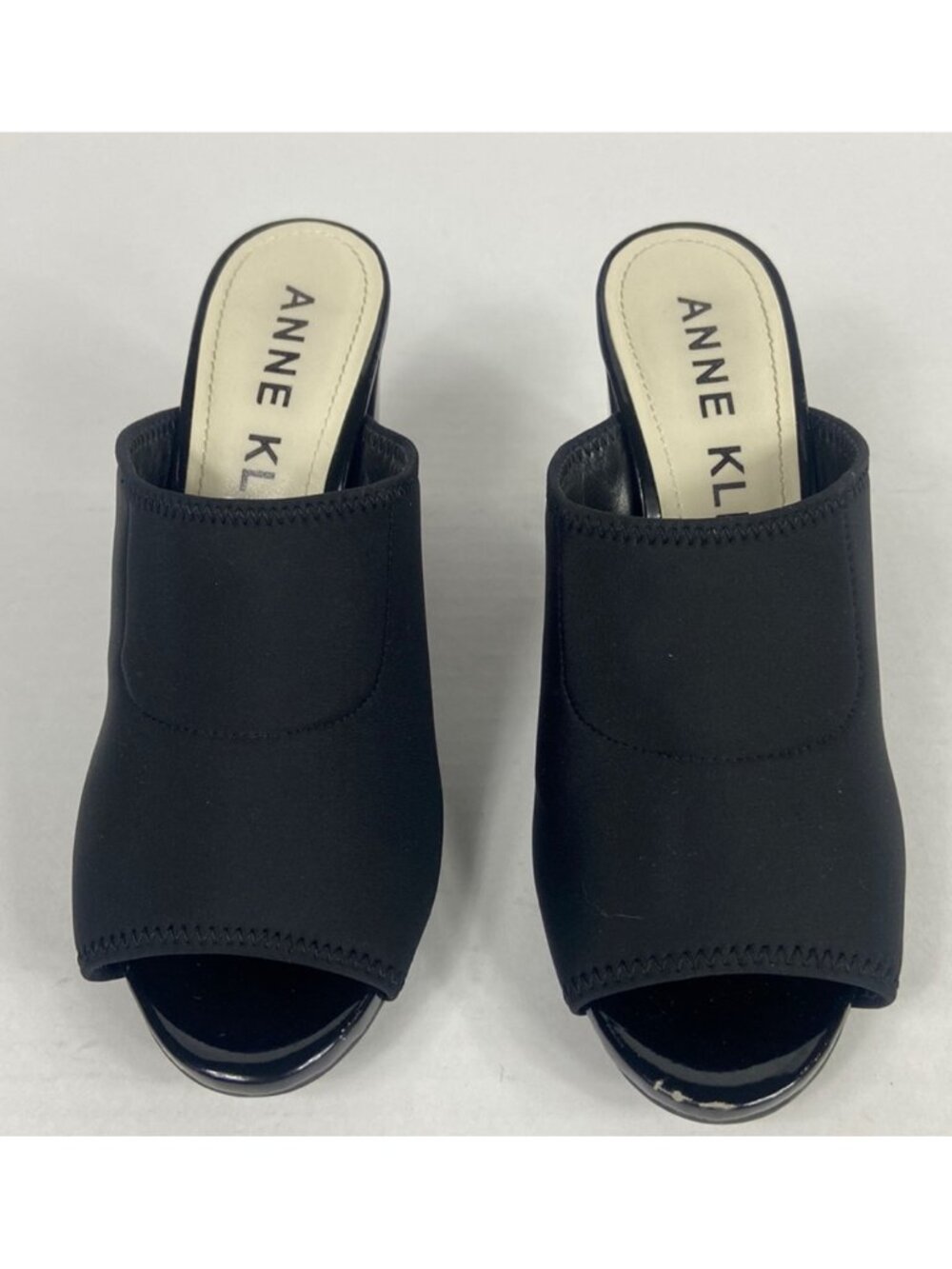 Anne Klein Ostrid Black Neoprene Heeled Mules